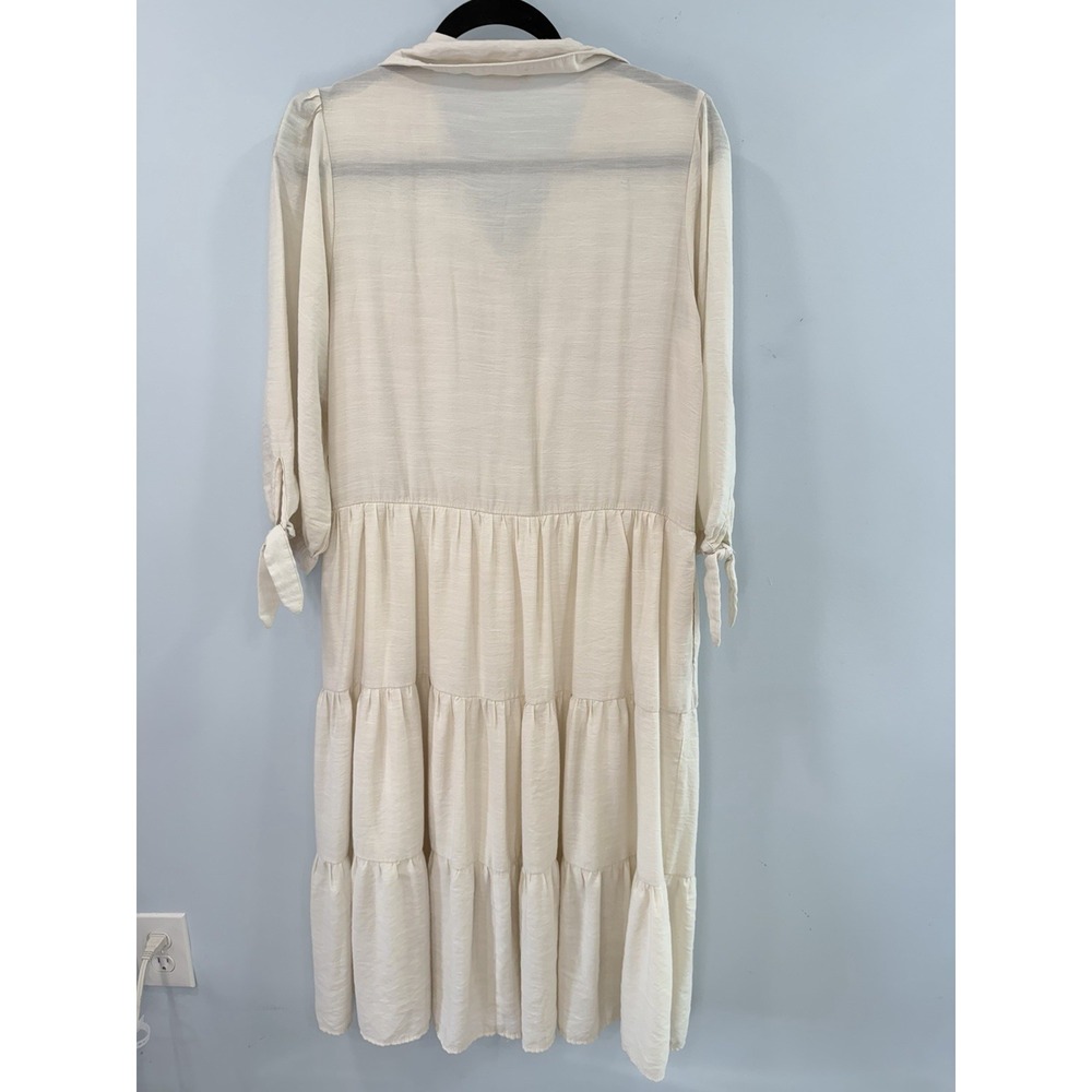 & Merci Ivory Tiered Shirt Dress Medium Boho Button Front Maxi Lined Pockets - Picture 4 of 9